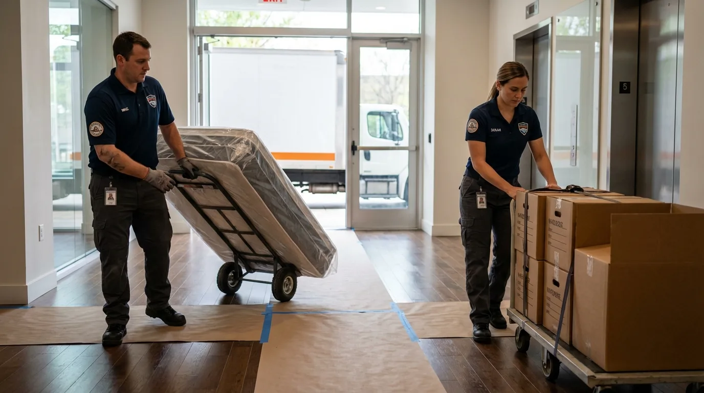 Professional apartment movers loading elevator in Marion, KY