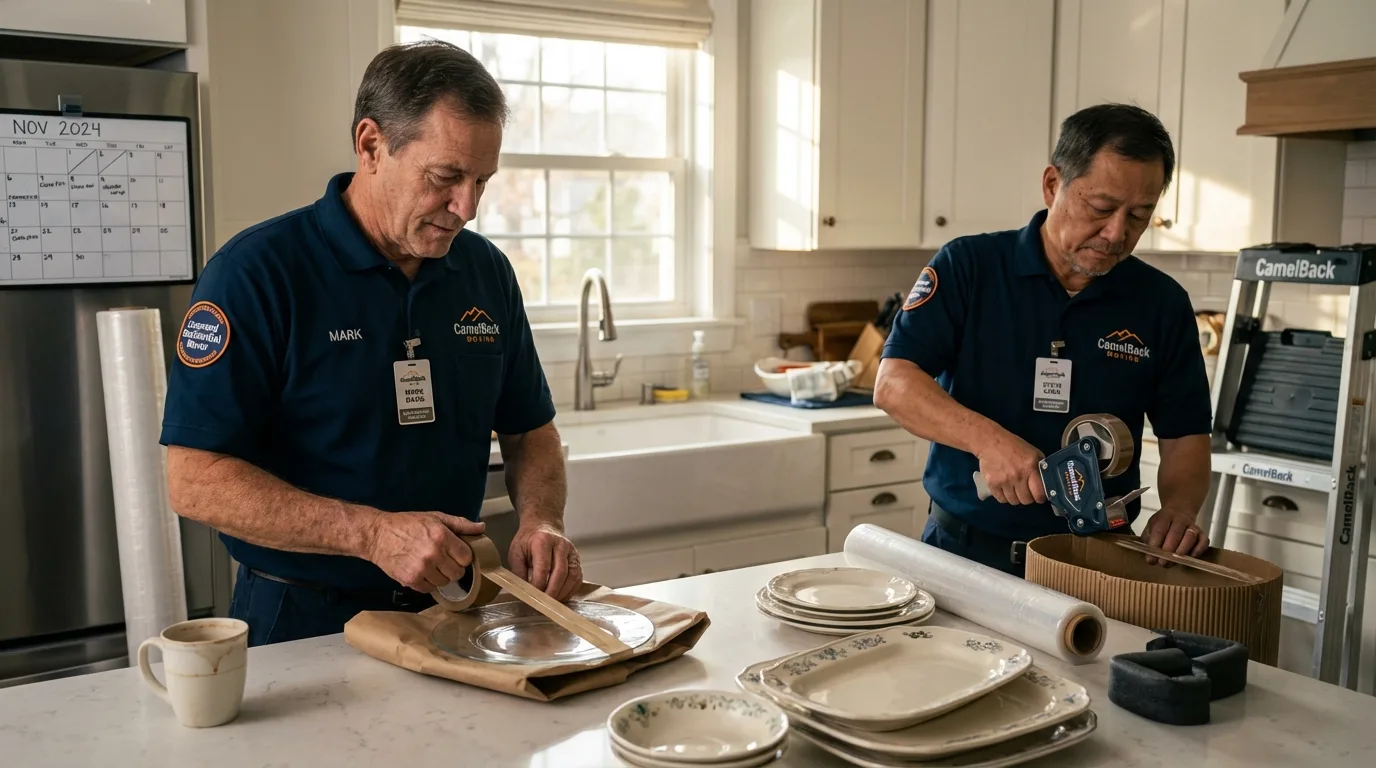 Professional crew packing kitchen dishware in Marion, KY